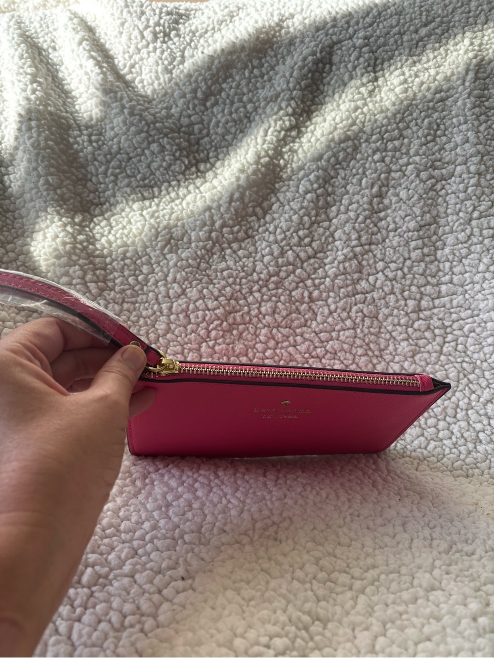 kate spade hot pink zip card pouch with gold logo - Picture 4 of 6
